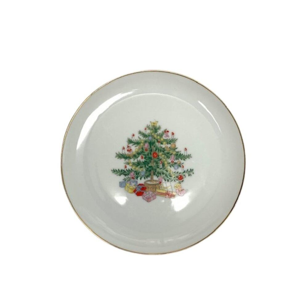 Vintage Macys Christmas Tree Gold Trim Appetizer Dessert Holiday Plate 1985